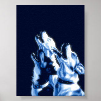 Howling Dogs Posterprint Muurkunst blauw ontwerp Poster