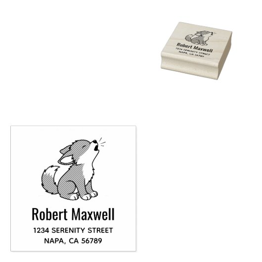 Howling Gray Wolf Pup Address Rubberstempel (Gestempeld)
