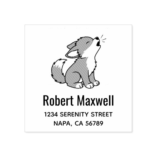 Howling Gray Wolf Pup Address Rubberstempel (Afrduk)
