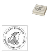 Howling Gray Wolf Pup Round Address Rubberstempel (Gestempeld)