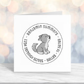 Howling Gray Wolf Pup Round Address Zelfinktende Stempel