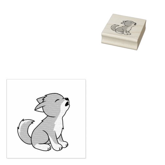 Howling Gray Wolf Pup Rubberstempel (Gestempeld)