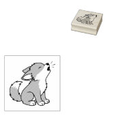 Howling Gray Wolf Pup Rubberstempel (Gestempeld)