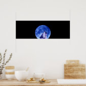 Howling Grey Wolf at Night Door Poster Imprimer (Cuisine)