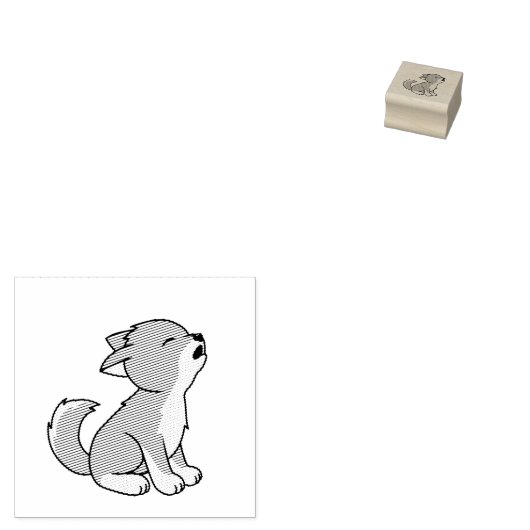 Howling Grey Wolf Pup 1x1 Rubberstempel (Gestempeld)