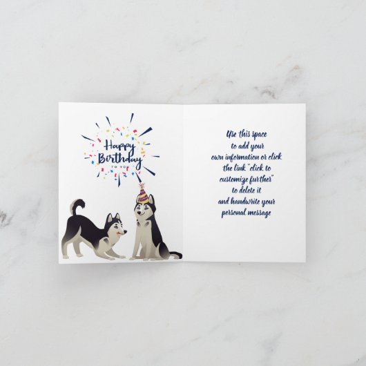 Howling Husky Puppy Birthday Card Editable Kaart (Binnen)