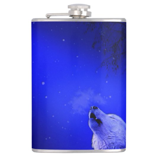 Howling Timber Wolf in de nacht van Snow Lite Heupfles (Voorkant)