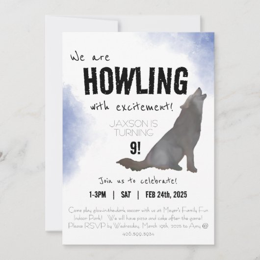 Howling watercolor loup invitation d'anniversaire  (Devant)