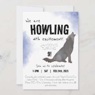 Howling watercolor loup invitation d'anniversaire 