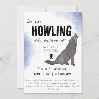 Howling watercolor loup invitation d'anniversaire 