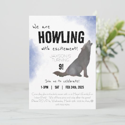 Howling waterverf wolf verjaardagsuitnodiging 5x7 kaart (Staand voorkant)