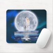 Howling White Wolf & Moon Wildlife Fantasy Muismat (Met muis)
