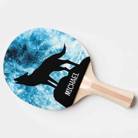 Howling Winter Wolf sneeuwachtig blauw Custom name Tafeltennisbatje (Zijkant)