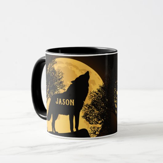 Howling Wolf and Moon Personnalisé Coffee Mug (Devant gauche)