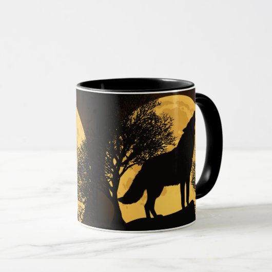 Howling Wolf and Moon Personnalisé Coffee Mug (Devant droit)