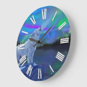 Howling Wolf & Aurora Wildlife Art Clock Grote Klok (Hoek)