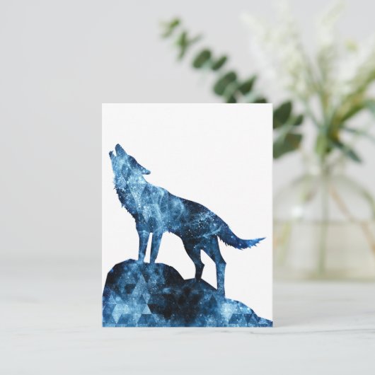Howling Wolf blue sparkly rooksilhouet Briefkaart (Staand voorkant)