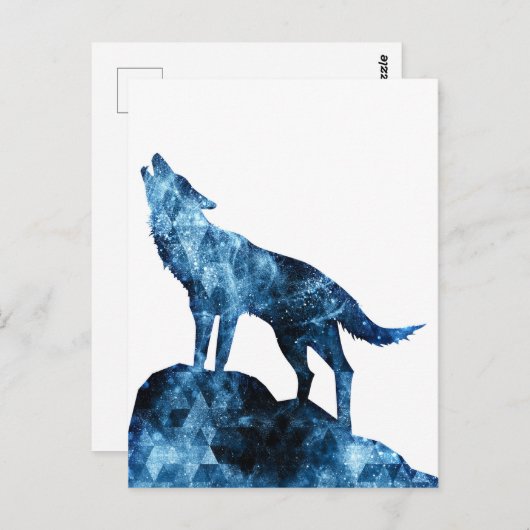 Howling Wolf blue sparkly rooksilhouet Briefkaart (Voorkant / Achterkant)