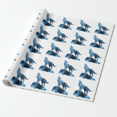Howling Wolf blue sparkly rooksilhouet Cadeaupapier (Uitgerold)