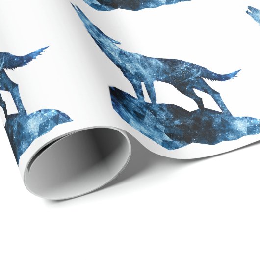 Howling Wolf blue sparkly rooksilhouet Cadeaupapier (Rol Hoek)