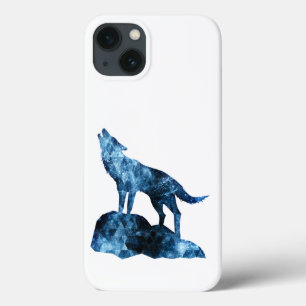 Howling Wolf blue sparkly rooksilhouet iPhone 13 Hoesje