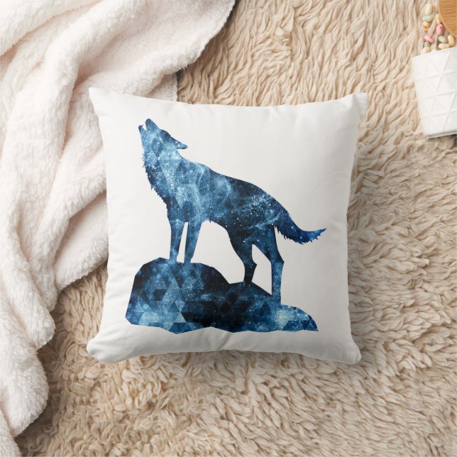 Howling Wolf blue sparkly rooksilhouet Kussen (Deken)