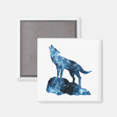 Howling Wolf blue sparkly rooksilhouet Magneet (Voorkant / Achterkant)
