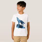 Howling Wolf blue sparkly rooksilhouet T-shirt (Voorkant volledig)