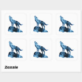 Howling Wolf blue sparkly rooksilhouet Vierkante Sticker (Vel)