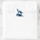 Howling Wolf blue sparkly rooksilhouet Vierkante Sticker (Tas)