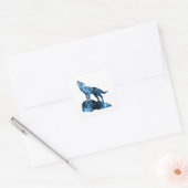 Howling Wolf blue sparkly rooksilhouet Vierkante Sticker (Envelop)
