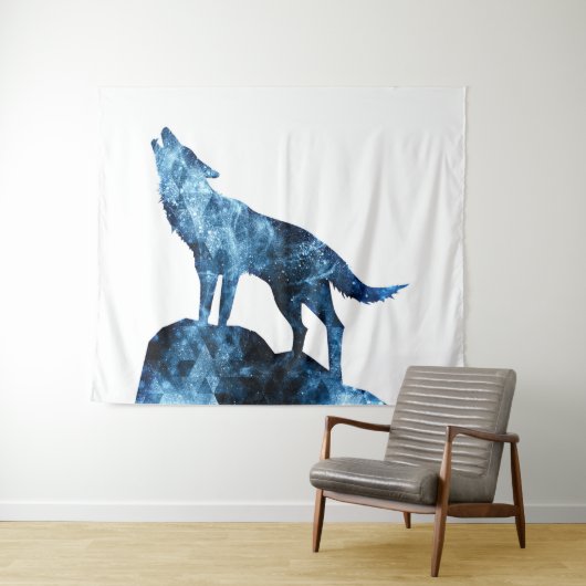 Howling Wolf blue sparkly rooksilhouet Wandkleed (In Situ (horizontaal))