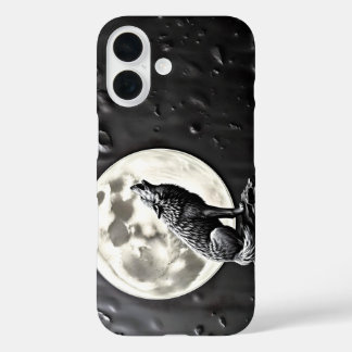 howling wolf canine full moon iPhone 16 hoesje