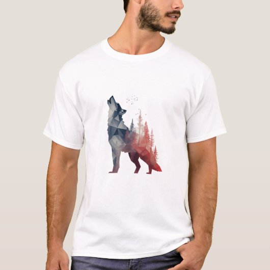 Howling Wolf – Double-Exposure Forest Art T-shirt (Voorkant)