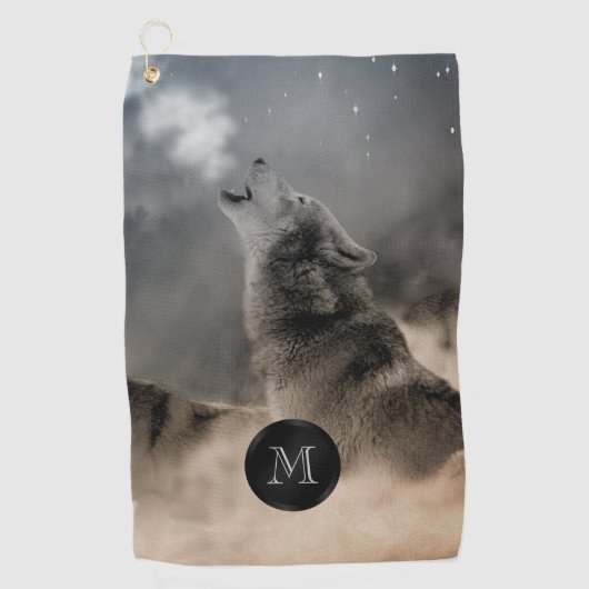 Howling Wolf Foto Monogram Golf Towel Golfhanddoek (Voorkant)
