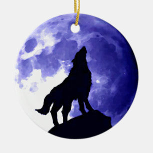 Howling Wolf & Fullmoon Keramisch Ornament