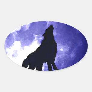 Howling Wolf & Fullmoon Ovale Sticker