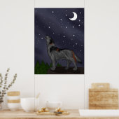 Howling Wolf (grijs) Poster (Keuken)