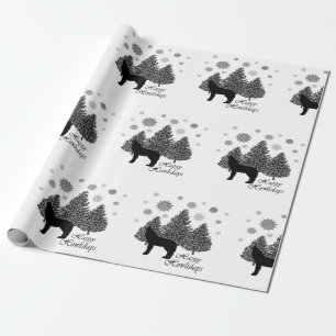 Howling Wolf Happy Howlidays Leopard Pattern Snow Cadeaupapier