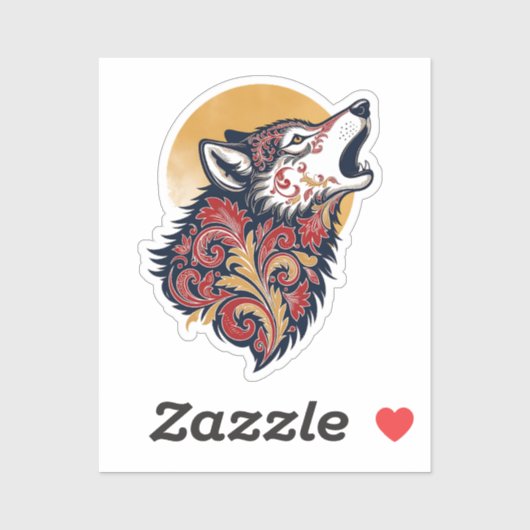 Howling Wolf Head - Ornamental Paisley Profile wi Sticker (Vel)