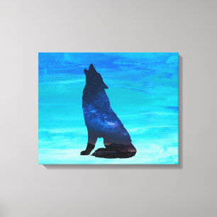 Howling Wolf, Howling Dog in dubbelblootstelling Canvas Afdruk