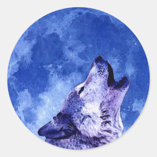 Howling Wolf in Moon Ronde Sticker