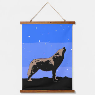 Howling Wolf in Winter - Oorspronkelijke Wilde Kun Hangend Wandkleed