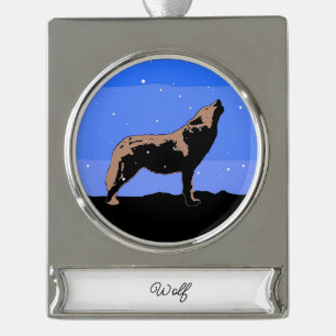 Howling Wolf in Winter - Oorspronkelijke Wilde Kun Verzilverd Banner Ornament