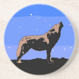 Howling Wolf in Winter - Oorspronkelijke Wilde Kun Zandsteen Onderzetter