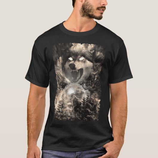 Howling Wolf Moon Forest Animal Mountains T-shirt (Voorkant)