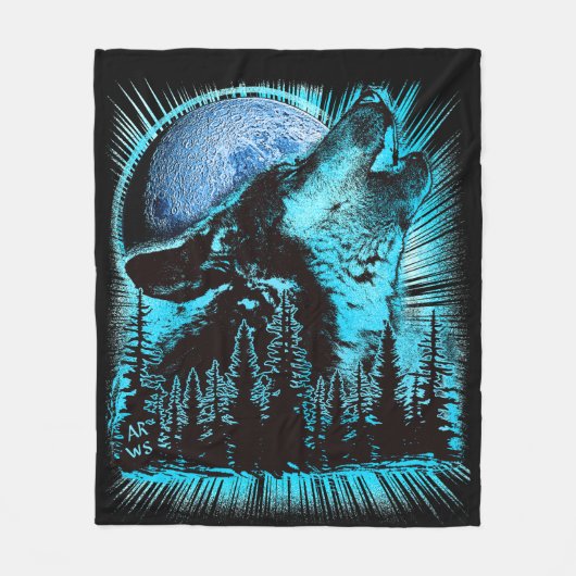 Howling Wolf Moon Pine Forest Art Fleece Deken (Voorkant)