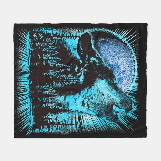 Howling Wolf Moon Pine Forest Art Fleece Deken (Voorkant (Horizontaal))