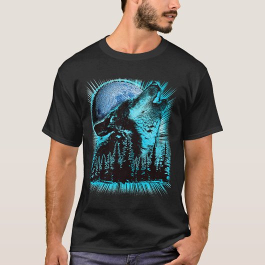 Howling Wolf Moon Pine Forest Art T-shirt (Voorkant)