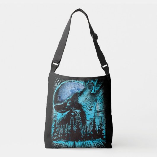 Howling Wolf Moon Pine Forest Crossbody Tas (Voorkant)